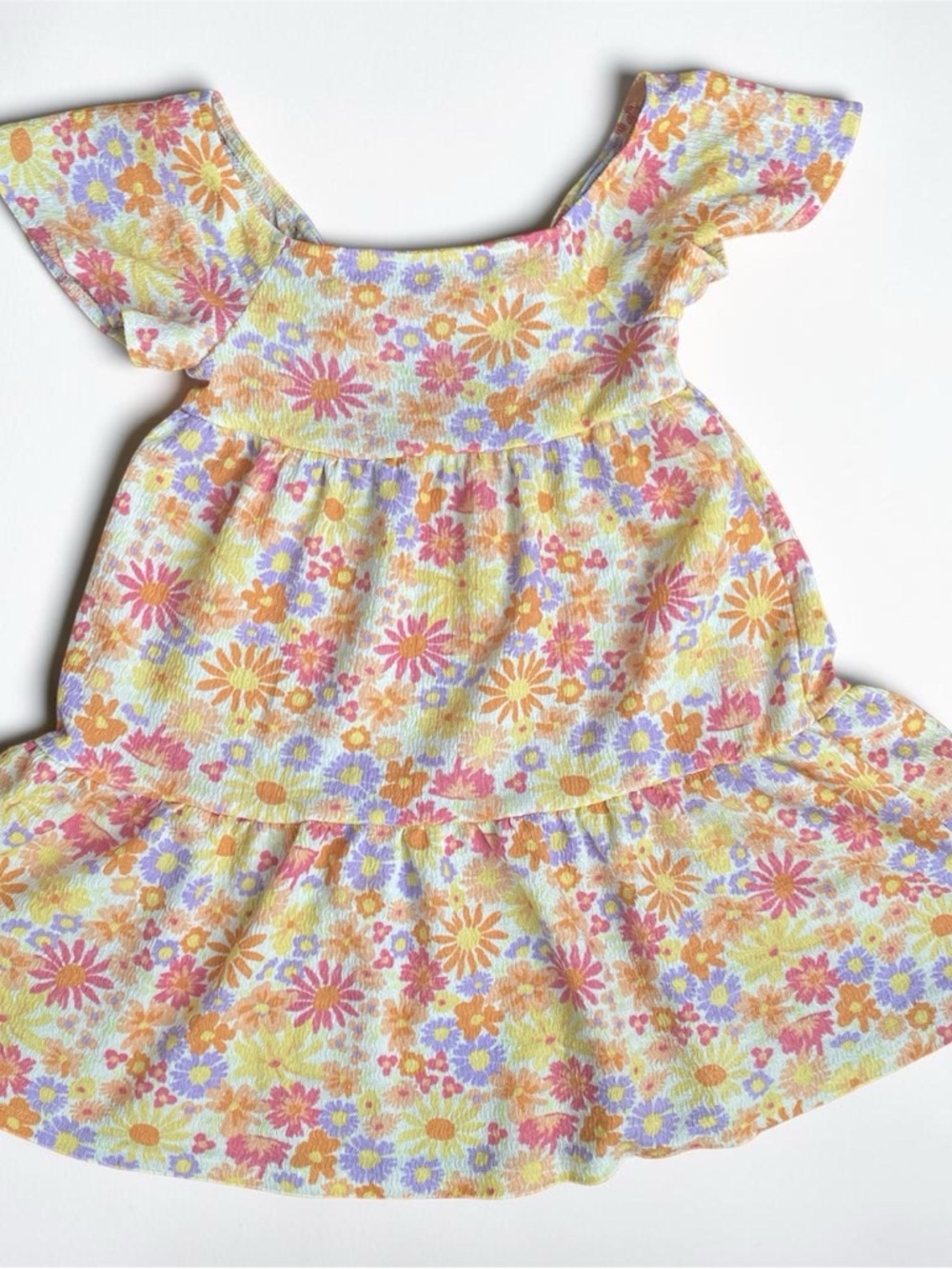 Primark Girls Floral Tiered Dress in Pastel Yellow, Pink & Orange